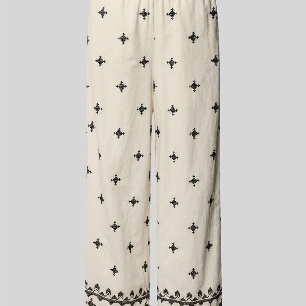 Ivory and Black Embroidered Pants